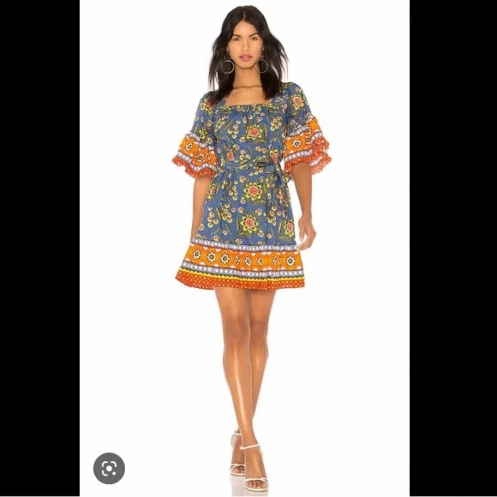 Joie Chloris Bohemian Floral Flutter Sleeve Mini Dress in Baja Blue M - Picture 6 of 6